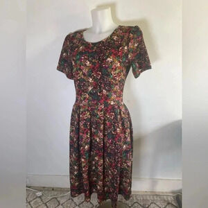 LuLaRoe Dark Rose Amelia Dress Rare Print Pleated Pockets Size Large 14/16 0188